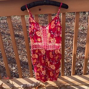Pink rose red floral dress